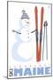 Sugarloaf, Maine, Snowman with Skis-Lantern Press-Mounted Art Print