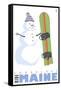 Sugarloaf, Maine, Snowman with Snowboard-Lantern Press-Framed Stretched Canvas