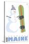 Sugarloaf, Maine, Snowman with Snowboard-Lantern Press-Stretched Canvas