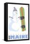 Sugarloaf, Maine, Snowman with Snowboard-Lantern Press-Framed Stretched Canvas