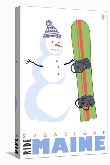 Sugarloaf, Maine, Snowman with Snowboard-Lantern Press-Stretched Canvas