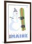 Sugarloaf, Maine, Snowman with Snowboard-Lantern Press-Framed Art Print