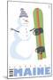 Sugarloaf, Maine, Snowman with Snowboard-Lantern Press-Mounted Art Print