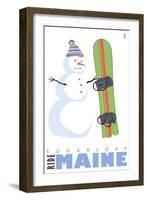 Sugarloaf, Maine, Snowman with Snowboard-Lantern Press-Framed Art Print