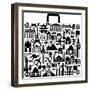 Suitcase Composed from Different Travel Elements. Black and White Picture-VLADGRIN-Framed Art Print