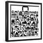 Suitcase Composed from Different Travel Elements. Black and White Picture-VLADGRIN-Framed Art Print