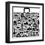 Suitcase Composed from Different Travel Elements. Black and White Picture-VLADGRIN-Framed Art Print