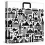 Suitcase Composed from Different Travel Elements. Black and White Picture-VLADGRIN-Stretched Canvas