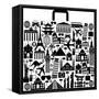 Suitcase Composed from Different Travel Elements. Black and White Picture-VLADGRIN-Framed Stretched Canvas