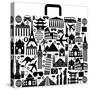 Suitcase Composed from Different Travel Elements. Black and White Picture-VLADGRIN-Stretched Canvas