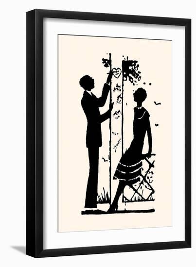 Suitor Pulls a Heart from a Trellis-Maxfield Parrish-Framed Art Print