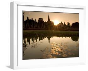 Sukhothai Ruins and Sunset Reflected in Lotus Pond, Thailand-Gavriel Jecan-Framed Photographic Print