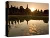 Sukhothai Ruins and Sunset Reflected in Lotus Pond, Thailand-Gavriel Jecan-Stretched Canvas