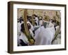 Sukot Festival, Jews in Prayer Shawls Holding Lulav and Etrog, Praying by the Western Wall, Israel-Eitan Simanor-Framed Photographic Print