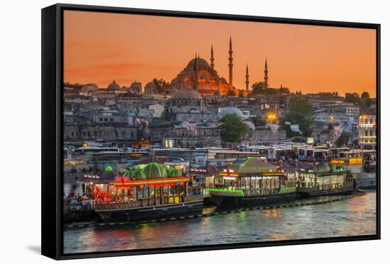 Suleymaniye Mosque and City Skyline at Sunset, Istanbul, Turkey-Stefano Politi Markovina-Framed Stretched Canvas