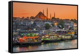 Suleymaniye Mosque and City Skyline at Sunset, Istanbul, Turkey-Stefano Politi Markovina-Framed Stretched Canvas