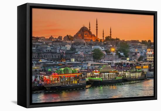 Suleymaniye Mosque and City Skyline at Sunset, Istanbul, Turkey-Stefano Politi Markovina-Framed Stretched Canvas