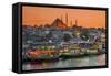 Suleymaniye Mosque and City Skyline at Sunset, Istanbul, Turkey-Stefano Politi Markovina-Framed Stretched Canvas