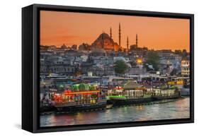 Suleymaniye Mosque and City Skyline at Sunset, Istanbul, Turkey-Stefano Politi Markovina-Framed Stretched Canvas