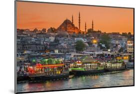 Suleymaniye Mosque and City Skyline at Sunset, Istanbul, Turkey-Stefano Politi Markovina-Mounted Photographic Print