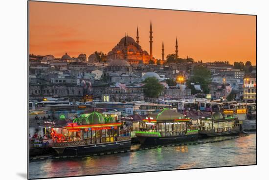 Suleymaniye Mosque and City Skyline at Sunset, Istanbul, Turkey-Stefano Politi Markovina-Mounted Photographic Print