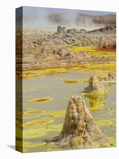 Sulfuric acid pond and fumarole at Dallol maar in Ethiopia-Christophe Boisvieux-Stretched Canvas