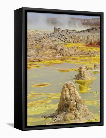 Sulfuric acid pond and fumarole at Dallol maar in Ethiopia-Christophe Boisvieux-Framed Stretched Canvas
