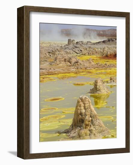 Sulfuric acid pond and fumarole at Dallol maar in Ethiopia-Christophe Boisvieux-Framed Photographic Print