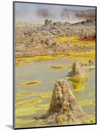 Sulfuric acid pond and fumarole at Dallol maar in Ethiopia-Christophe Boisvieux-Mounted Photographic Print