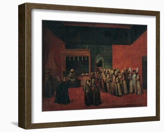 Sultan Ahmed III Receiving a European Ambassador, 1720S-Jean-Baptiste Vanmour-Framed Giclee Print