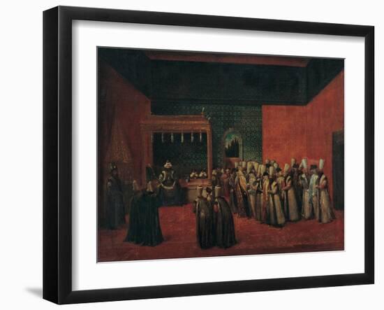 Sultan Ahmed III Receiving a European Ambassador, 1720S-Jean-Baptiste Vanmour-Framed Giclee Print