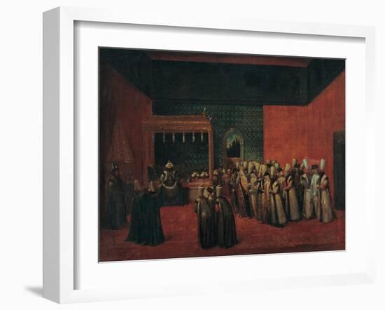 Sultan Ahmed III Receiving a European Ambassador, 1720S-Jean-Baptiste Vanmour-Framed Giclee Print