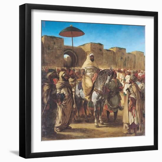 Sultan of Morocco, Leaving His Palace of Meknes with His Entourage, March 1832, 1845-Eugene Delacroix-Framed Giclee Print