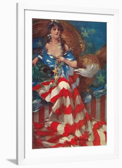 Sultry Siren Wrapped in Flag-null-Framed Art Print