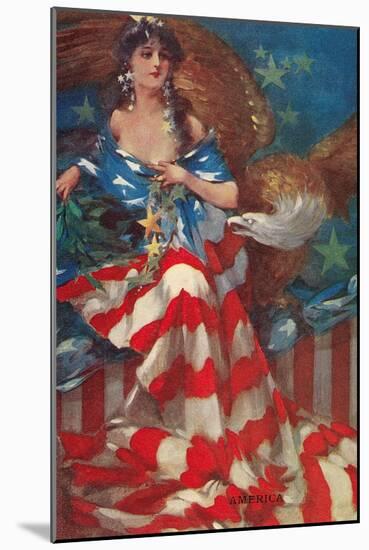 Sultry Siren Wrapped in Flag-null-Mounted Art Print