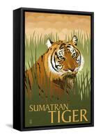Sumatran Tiger - Lithograph Series-Lantern Press-Framed Stretched Canvas