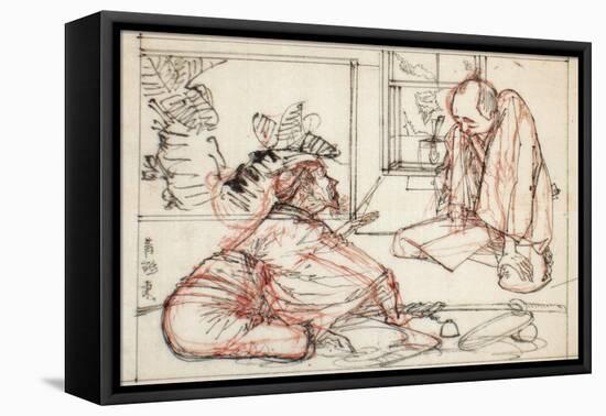 Sumi and Extensive Red Underdrawing on Paper-Yoshitoshi Tsukioka-Framed Stretched Canvas