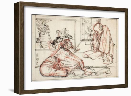Sumi and Extensive Red Underdrawing on Paper-Yoshitoshi Tsukioka-Framed Giclee Print