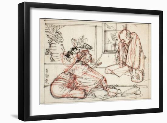 Sumi and Extensive Red Underdrawing on Paper-Yoshitoshi Tsukioka-Framed Giclee Print