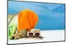 Summer Beach Bag with Coral,Towel and Flip Flops on Sandy Beach-oleggawriloff-Mounted Photographic Print