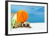 Summer Beach Bag with Coral,Towel and Flip Flops on Sandy Beach-oleggawriloff-Framed Photographic Print