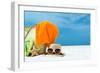 Summer Beach Bag with Coral,Towel and Flip Flops on Sandy Beach-oleggawriloff-Framed Photographic Print