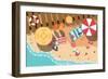 Summer Beach in Flat Design, Sea Side and Beach Items, Vector Illustration-BlueLela-Framed Art Print