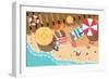 Summer Beach in Flat Design, Sea Side and Beach Items, Vector Illustration-BlueLela-Framed Art Print