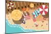 Summer Beach in Flat Design, Sea Side and Beach Items, Vector Illustration-BlueLela-Mounted Art Print