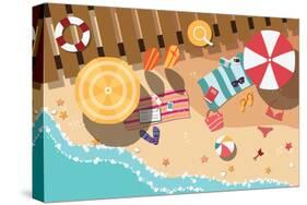 Summer Beach in Flat Design, Sea Side and Beach Items, Vector Illustration-BlueLela-Stretched Canvas