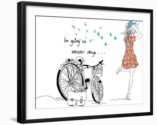 Summer Bicycle Vintage Girl-studiohome-Framed Art Print