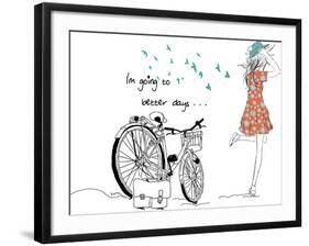 Summer Bicycle Vintage Girl-studiohome-Framed Art Print