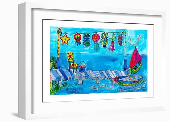 Summer Boat Dock Party-Deborah Cavenaugh-Framed Art Print