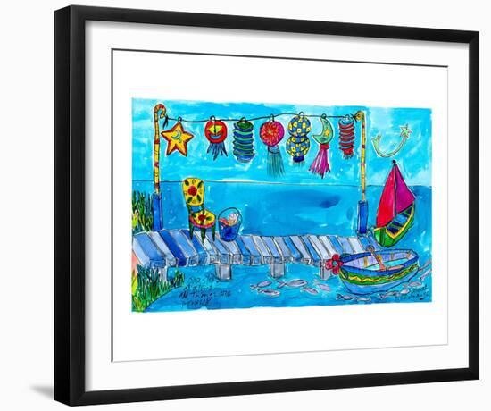 Summer Boat Dock Party-Deborah Cavenaugh-Framed Art Print